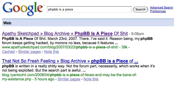 phpbb is a piece of crap google results